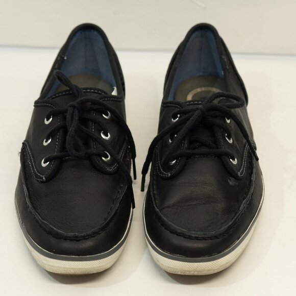 Keds Leather Sneaker Black Minimal Low Retro 60s Goth Lace Up Boat Classic Shoe - Picture 6 of 12
